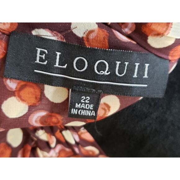 Eloquii Blouse Top Women 22 Patterned Pleated Mock Neck Long Sleeve Button Front - Picture 2 of 13